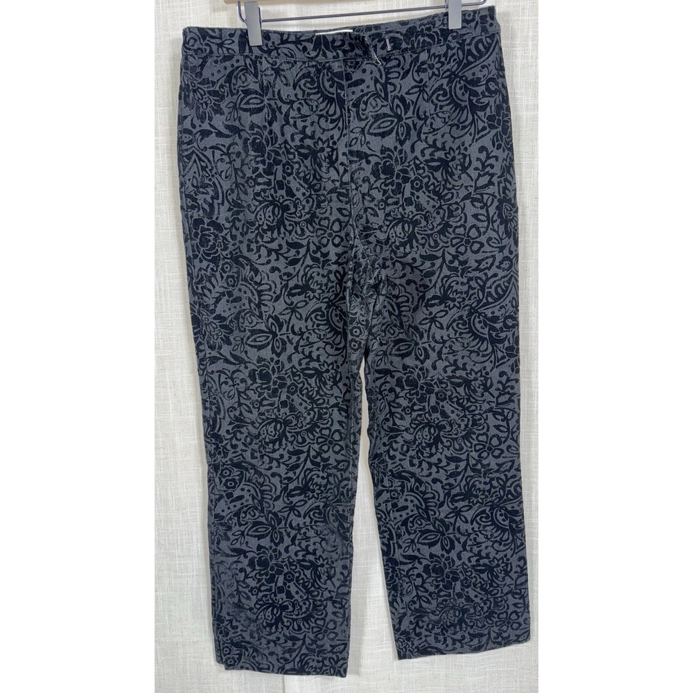 Talbots Pants Velour Black Floral Women's 12 12P Petite Velvet Trousers